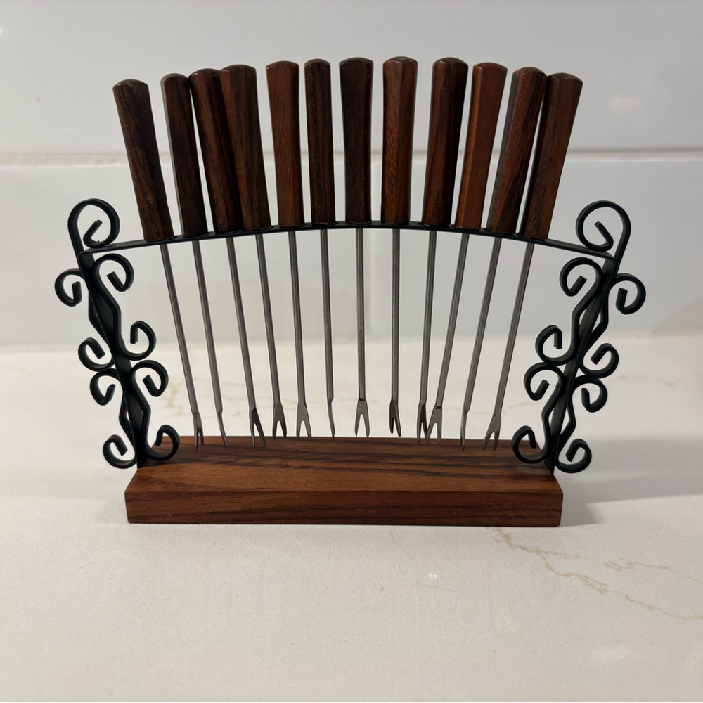 Vintage 12 piece cocktail picks for with Rosewood Stand Mid Century   Japan